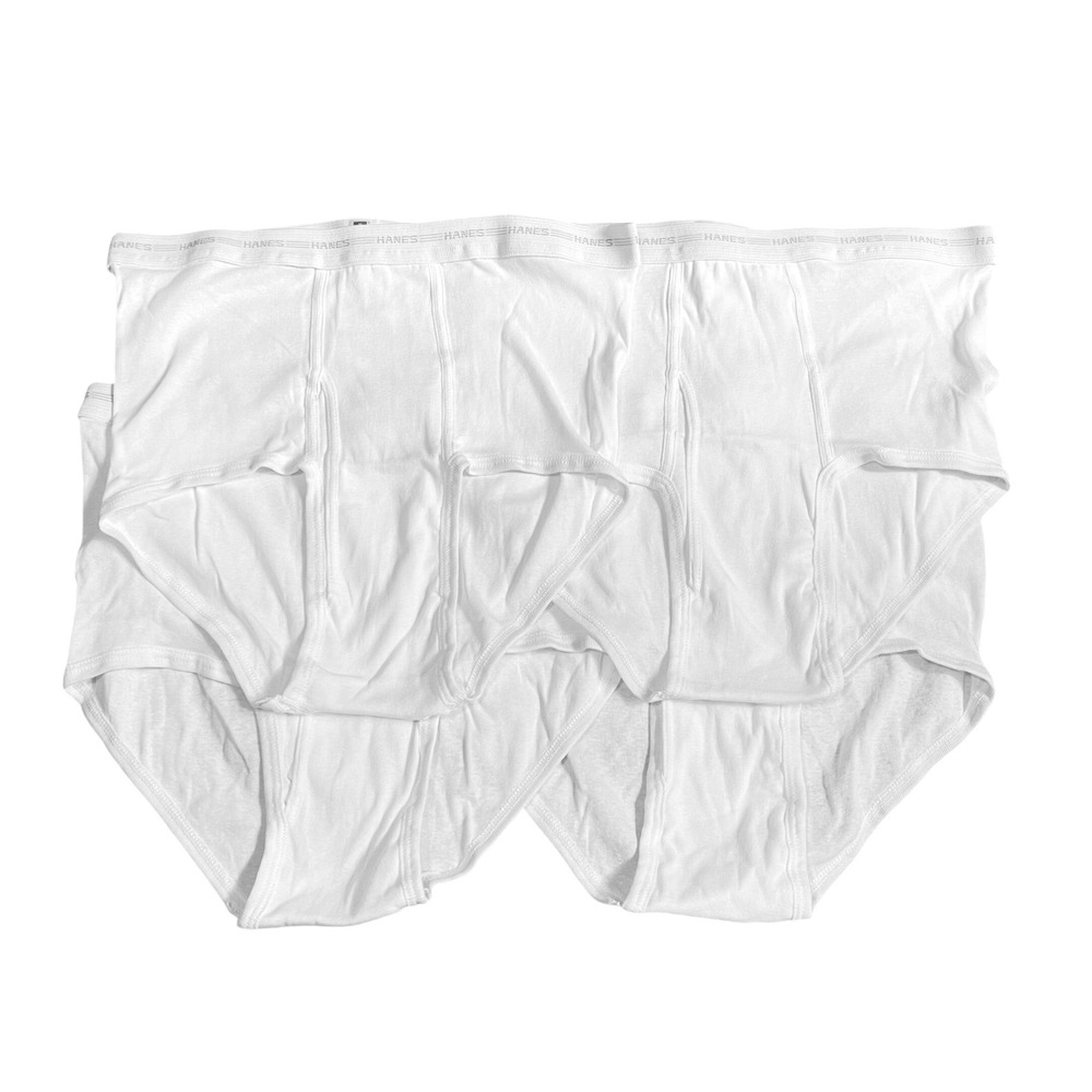 4 VTG Hanes 42 100% Cotton White Briefs 3 Grey Gray Stripe Waistband 80s 90s